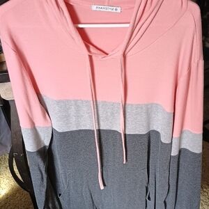 Pink & Gray Colorblock Hooded Pullover